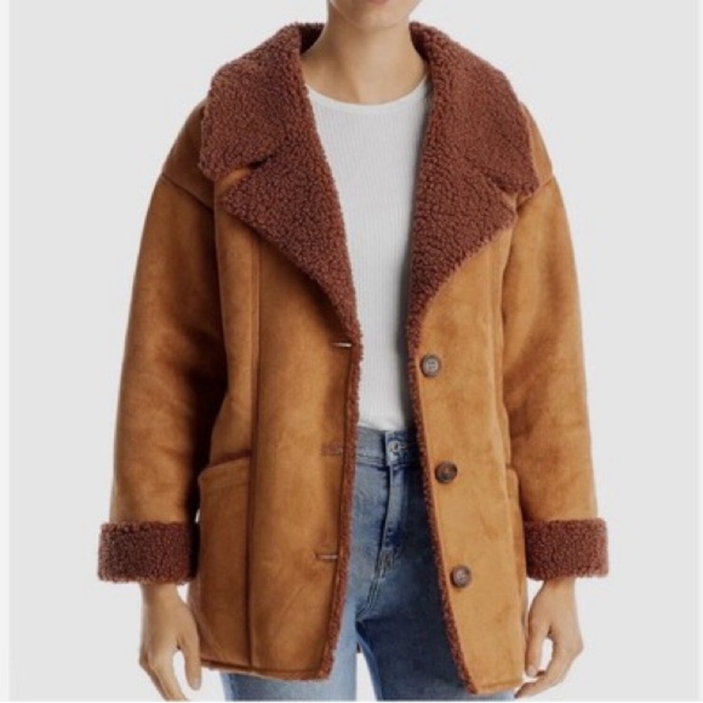 Free People Brown Teddy Jacket Oversized Faux Suede